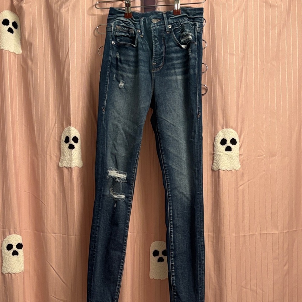 Good American Dark Blue Distressed Skinny Jeans